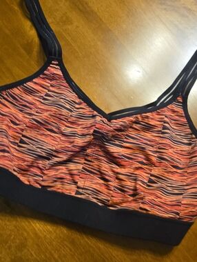 Champion Orange and Pink Wave-Print Sports Bra